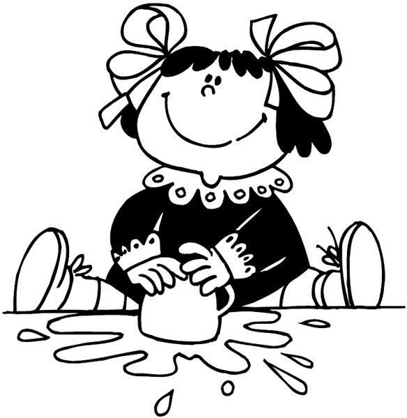 Little girl dressed up and spilling liquid vinyl sticker. Customize on line.       Children 020-0254  